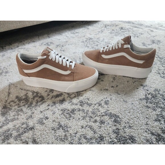 Vans Old Skool Platform 8Men/9.5Women Tan/White Athletic Skate Shoes Sneakers main image 7